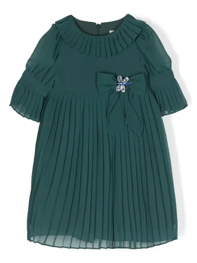 Patachou Kids' Bow-detail Pleated Dress In Green