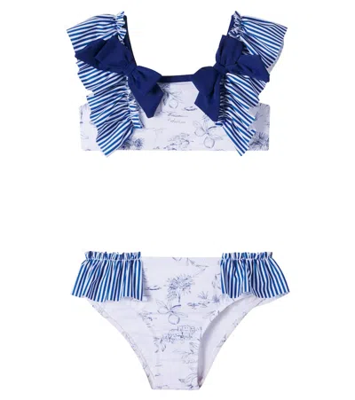 Patachou Kids' Bow-detail Printed Bikini In Blue