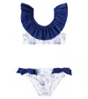 Patachou Bow-detail Printed Ruffled Bikini In Blue