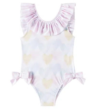 Patachou Kids' Bow-detail Printed Swimsuit In Multicoloured