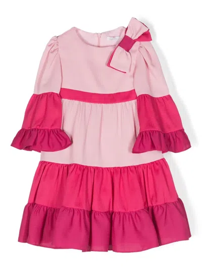 Patachou Kids' Bow-detail Ruffled Dress In Pink