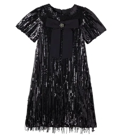 Patachou Kids' Bow-detail Sequined Dress In Black