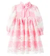 Patachou Bow-detail Shirred Lace Dress In Pink