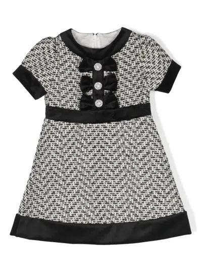 Patachou Kids' Bow-detail Tweed Dress In Black