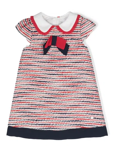 Patachou Kids' Bow-detail Tweed Dress In Blue