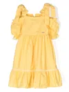Patachou Bow-detailed Ruffled Cotton Dress In Yellow