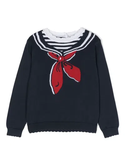 Patachou Kids' Bow-intarsia Jumper In Blue