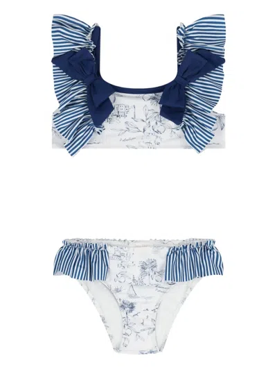 Patachou Kids' Bow Striped Bikini In Blue