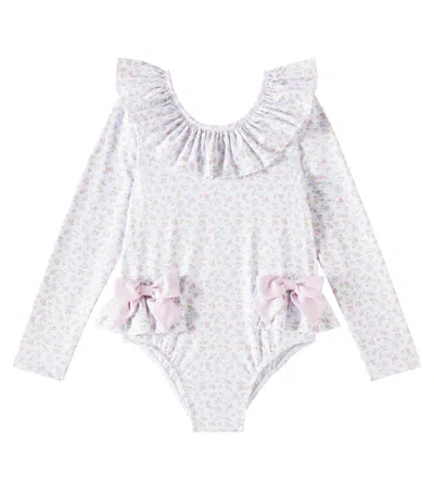Patachou Kids' Bow-trimmed Floral Swimsuit In Multicoloured