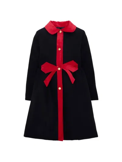 Patachou Kids' Bow-detail Peter Pan-collar Coat In Black