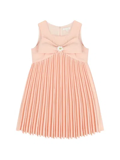 Patachou Kids' Bow-detail Pleated Dress In Pink