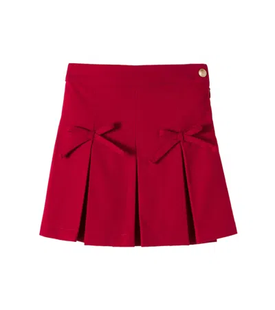 Patachou Kids' 蝴蝶结细节褶裥半身裙 In Red