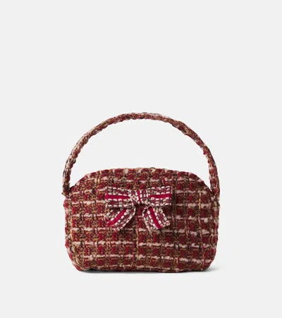 Patachou Kids' 蝴蝶结细节花呢钱包 In Burgundy Tweed F26-73