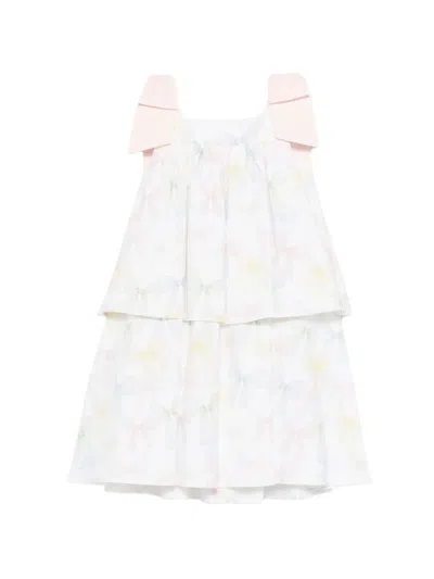 Patachou Kids' Bow-print Tiered Dress In White