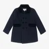 Patachou Boys Navy Blue Felted Coat In Blue