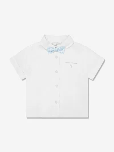 Patachou Kids' Check-bow Short-sleeve Shirt In Blue
