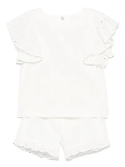Patachou Kids' Broderie-anglaise Blouse And Shorts Set In 白色
