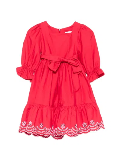 Patachou Kids' Broderie-anglaise Tiered Dress In Red