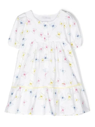 Patachou Kids' Butterfly-print Short-sleeved Dress In White