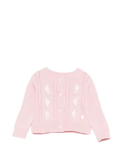 Patachou Babies' Cable-knit Floral-embroidered Cardigan In Pink