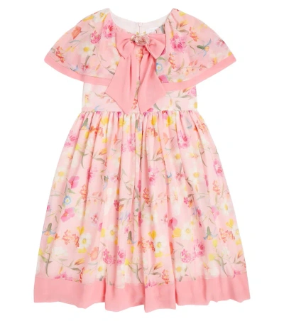 Patachou Kids' Caped Floral Dress In Pink Floral