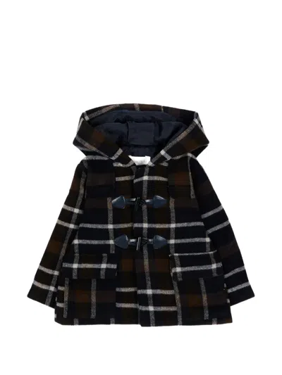 Patachou Babies' Check Hooded Coat In Black