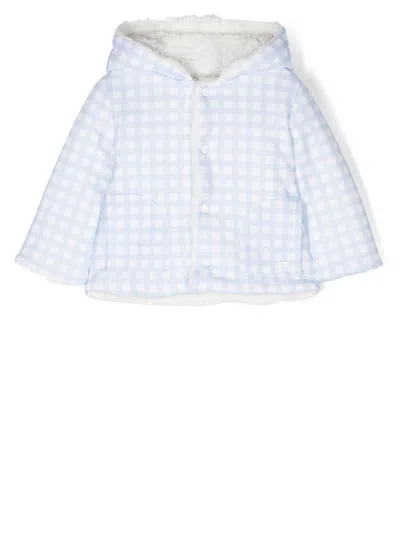 Patachou Babies' Check-print Hooded Coat In Blue