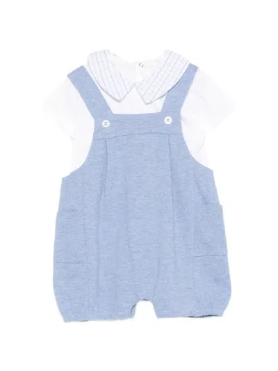 Patachou Babies' Check-collared Dungaree Set (set Of Two) In Blue