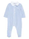 Patachou Checked-collar Velvet Pajama In Blue