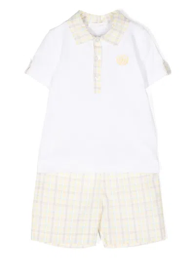 Patachou Babies' Checked Seersucker Shorts Set In Yellow