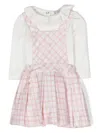 Patachou Checkered Pleated Skirt Set In Neutrals