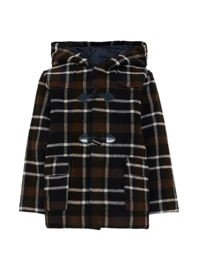 Patachou Kids' Check-pattern Hooded Coat In Black