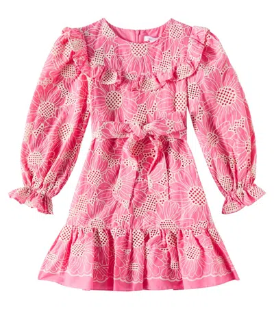 Patachou Kids' Embroidered Cotton Voile Dress In Coral