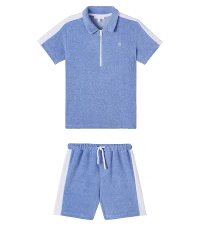 Patachou Kids' Cotton-blend Polo Shirt And Shorts Set In Blue