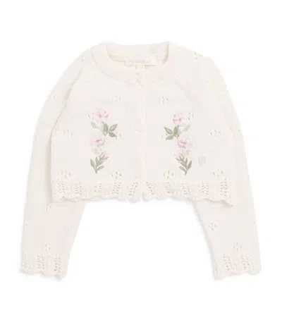 Patachou Kids' Cotton Embroidered Cardigan In Pink