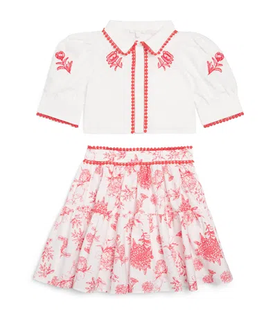Patachou Kids' Cotton Floral Top And Skirt Set In White