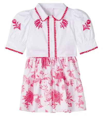 Patachou Kids' Cotton Shirt And Skirt Set In Multi