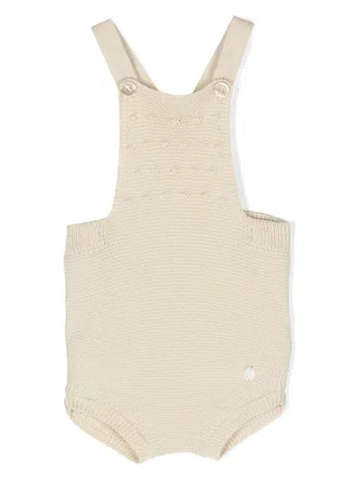 Patachou Babies' Criss-cross-straps Cotton Knit Romper In Neutrals