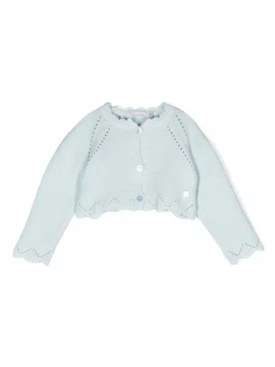Patachou Babies' Crochet-knit Button-up Cardigan In 蓝色