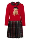 Patachou Dog-motif Pleated Dress In Red
