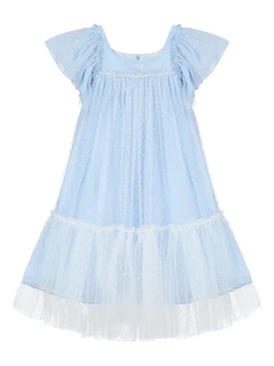 Patachou Kids' Dotted Tulle Dress In Blue