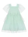 Patachou Dotted-tulle Tiered Dress In Green