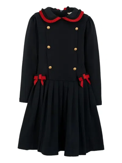 Patachou Kids' Double-breasted Bow-detail Dress In Black