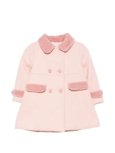 Patachou Babies' Double-breasted Velvet-trim Coat In Pink