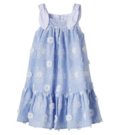 Patachou Embroidered Cotton Dress In Blue