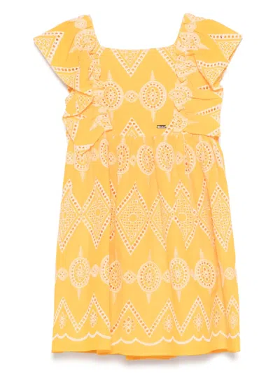 Patachou Kids' Embroidered Dress In 黄色