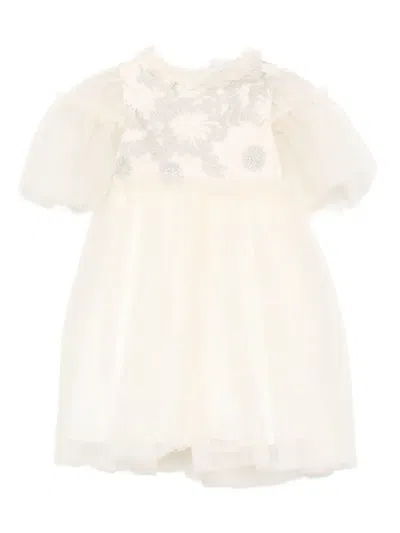 Patachou Kids' Embroidered-floral Dress In White