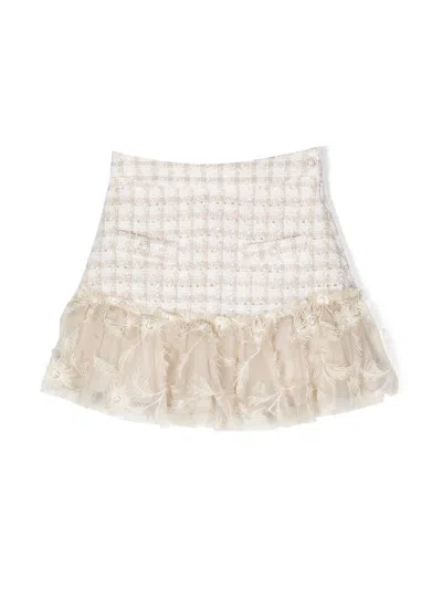 Patachou Kids' Embroidered-hem Tweed Skirt In Neutrals