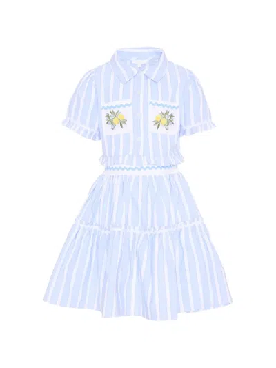 Patachou Kids' Embroidered Striped Skirt Set In Blue