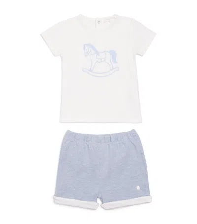 Patachou Kids' Embroidered T-shirt And Shorts Set In Blue